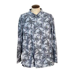 Tommy Bahama Dress Shirt Mens Blue Casual Long Sleeve Palm Trees XXXL 3X